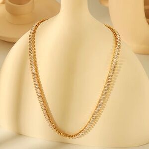 18K Gold Plated CZ Baguette Tennis Necklace